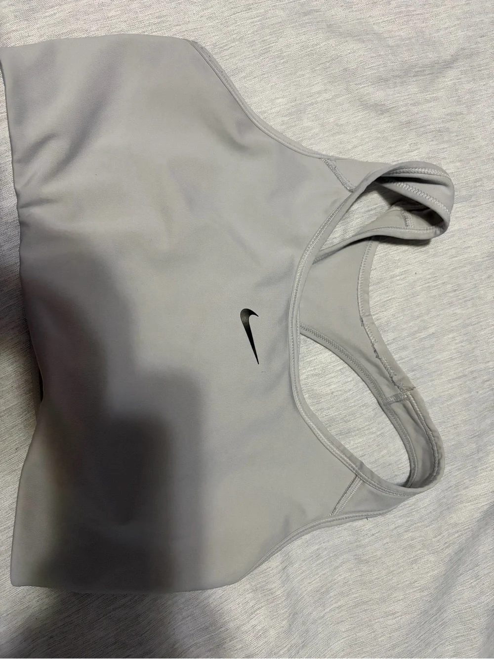 Nike Women's Light Gray Sports Bra with Black Swoosh